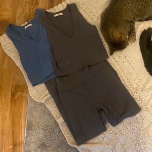 Abercrombie and Fitch Ribbed Legging and Crop Tops Set